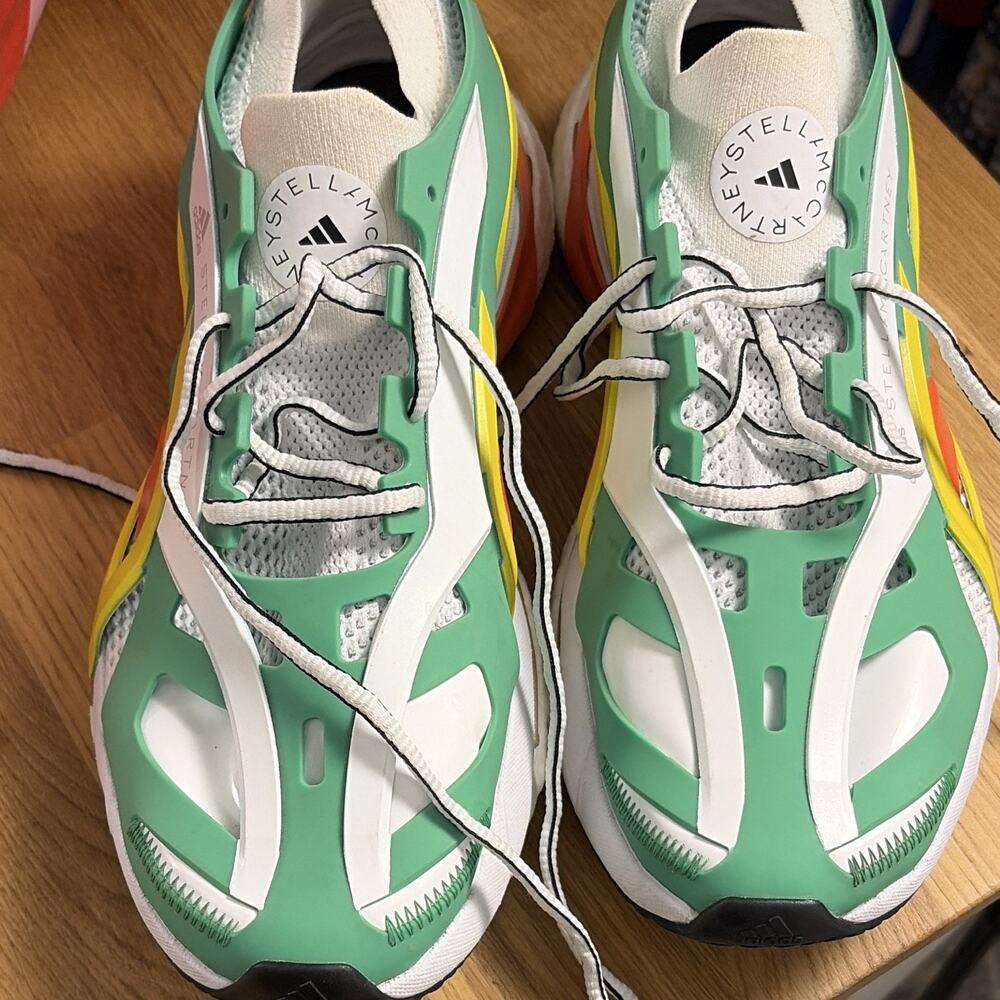 adidas by Stella McCartney Green/White/Yellow/Orange Low Top Lace Up Sneakers - Picture 3 of 5